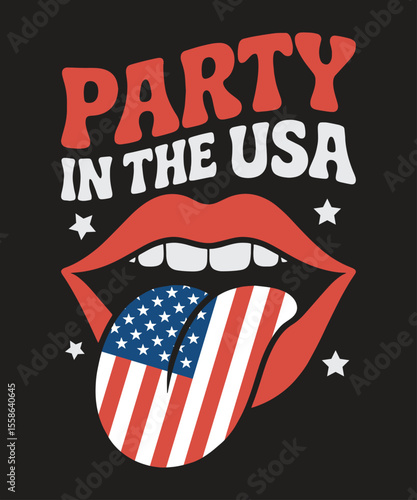 Party In The USA Patriotic Lips American Flag Graphic for Labor Day and Independence Day Celebration Shirts