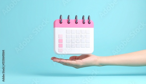 3D calendar icon floating above hand