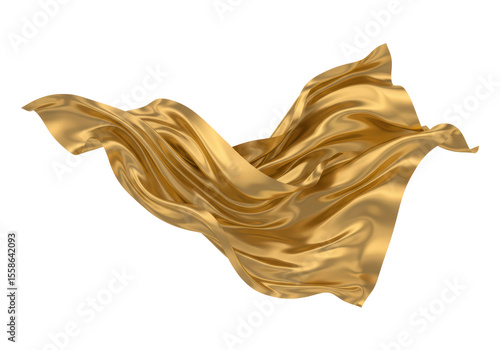 Isolated Flowing Golden Silk Fabric in Motion