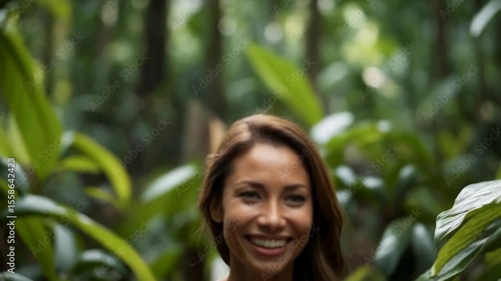Smiling Female in Lush Jungle Standing Beside Cacao Plant – Peaceful Nature Scene Captured in Natural Light 4K
Smiling Female in Lush Jungle Standing Beside Cacao Plant – Peaceful Nature Scene Captured in Natural Light 4K