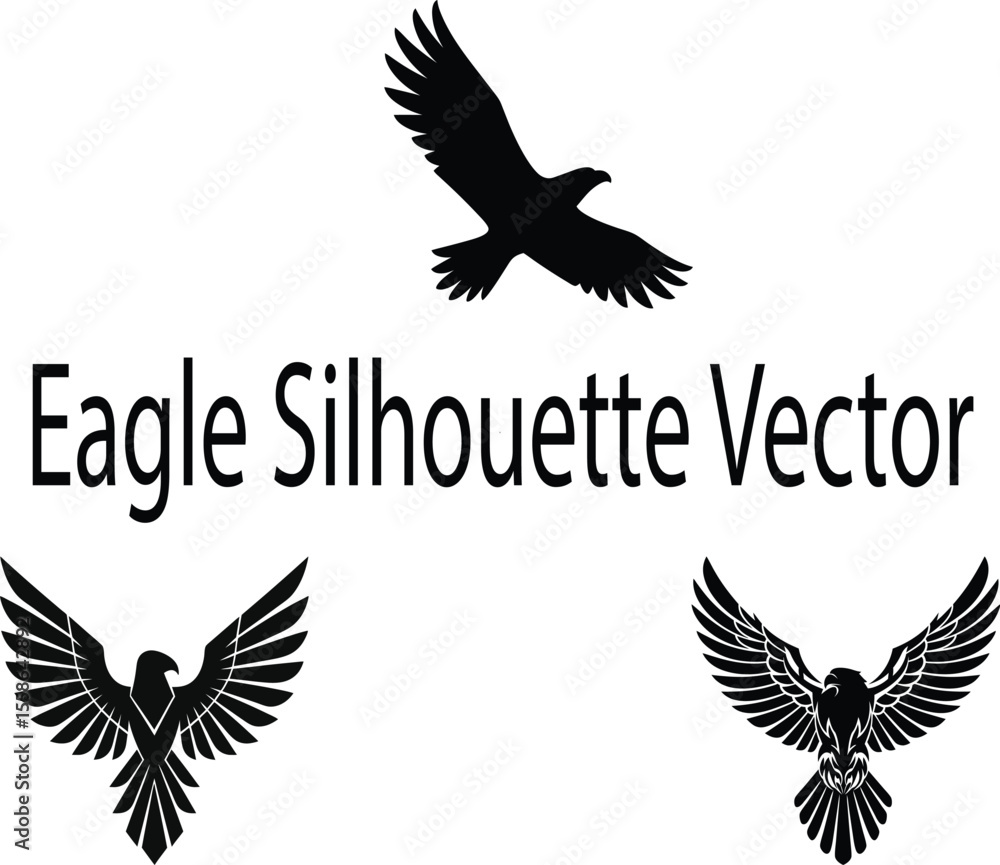 Obraz premium Minimalist black eagle silhouette logo vector with spread wings in modern flat design isolated on transparent background