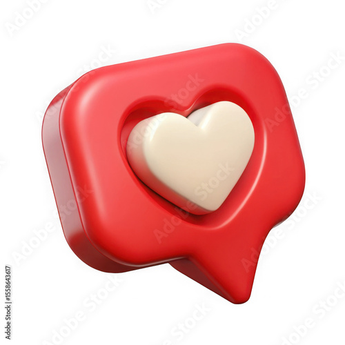 3d red heart like notification icon isolated on transparent background