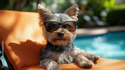 Wallpaper Mural Yorkshire terrier chilling by poolside in sunglasses on a sunny day Torontodigital.ca