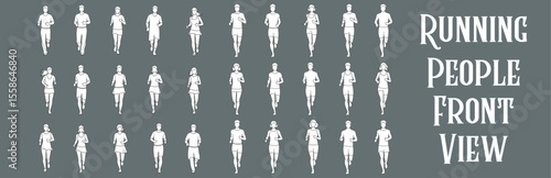 Minimal Style Vector Illustration of Running People Front View for Architectural Drawings and Urban Planning Design