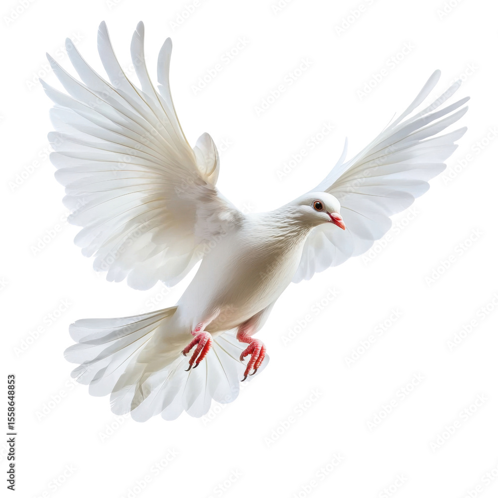 Obraz premium Majestic white dove soaring gracefully with outstretched wings against a clear background in a symbol of peace and freedomtransparent background transparent background
