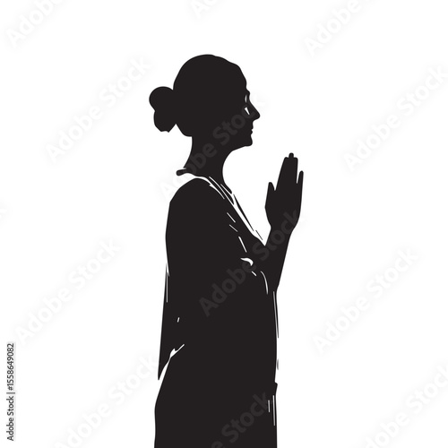 Black vector silhouette of a young women dancing with a microphone