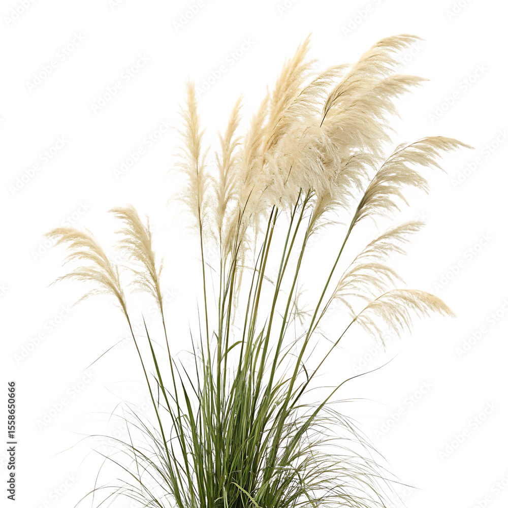 Fototapeta premium An elegant stem of dried pampas grass with a soft, feathery plume isolated on a transparent background png