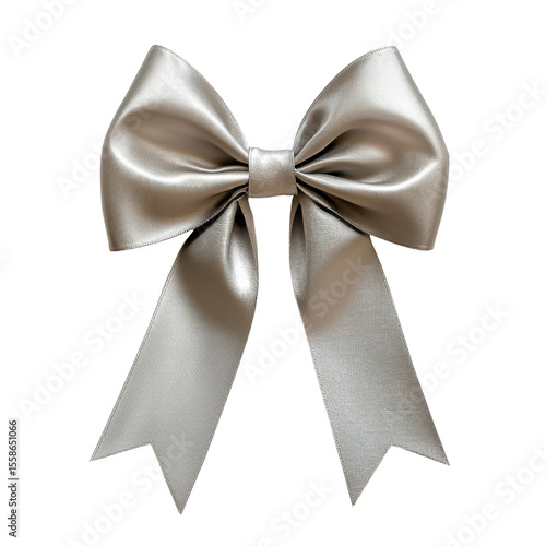 Elegant Silver Satin Bow Decoration on Transparent Background for Festive and Decorative Use in Various Projectstransparent background transparent background