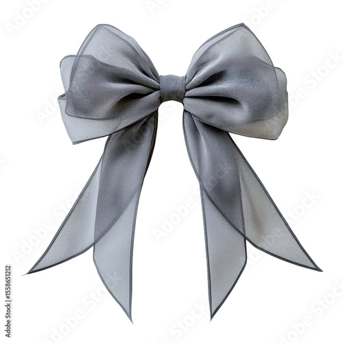 Elegant Gray Satin Bow with Flowing Ribbons, Perfect for Decorative Gift Wrapping and Craft Projectstransparent background transparent background