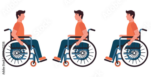 Illustration of man in wheelchair mobility aid for disability accessibility design