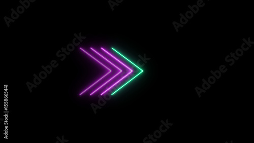 Seamless loop. Glowing neon Arrow icon neon glowing arrows. Direction banner. Directional sign arrow points to the left.	
