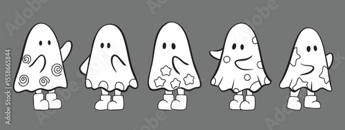 Cartoon, element, ghost in a cloak, autumn, Halloween, illustration, cute picture, hand-painted