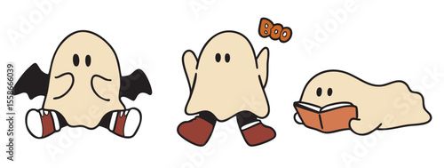 Cartoon, element, ghost in a cloak, autumn, Halloween, illustration, cute picture, hand-painted