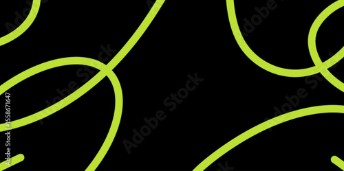 Abstract pattern of bright green curved lines on a dark black background, trendy, unique, vintage, suitable for use as decoration for posters, banners and greeting cards.
