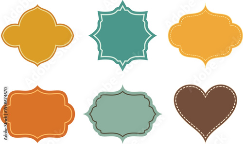 Set of six vintage decorative frames in earthy tones with different shapes