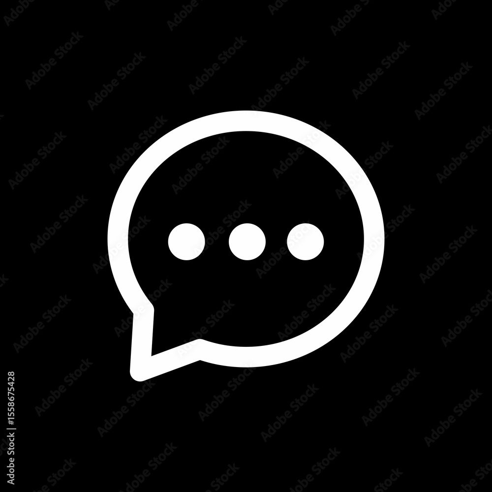 Fototapeta premium Simple white speech bubble icon on black background.