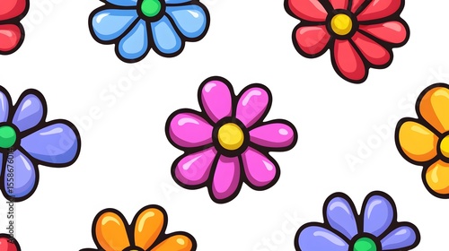 Colorful Cartoon Flowers Pattern Background
