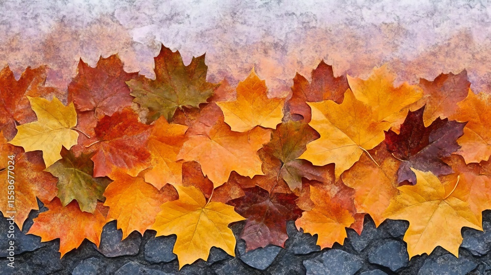 Fototapeta premium Vibrant Autumn Leaves in a Grunge Style A Colorful Watercolor Pattern of Rustic Foliage Design