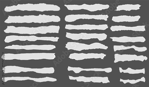 Torn Paper. White ripped paper strips collection. Realistic paper scraps with torn edges. torn paper pieces in various shapes. Decoration ornament art. Sticky notes 
