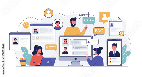 Team collaboration and communication vector illustration for business presentation in flat style