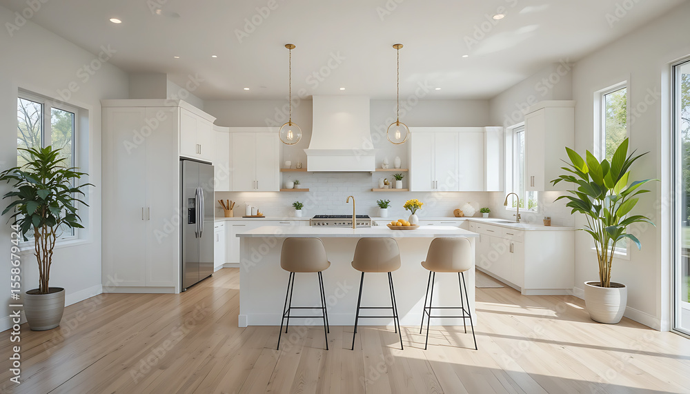 Bright and Airy Modern Kitchen Design with White Cabinets and Light Wood Floors Bright and Airy Modern Kitchen Design with White Cabinets and Light Wood Floors