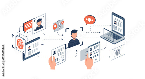 Digital identity verification vector illustration in a flat style for online security and technology