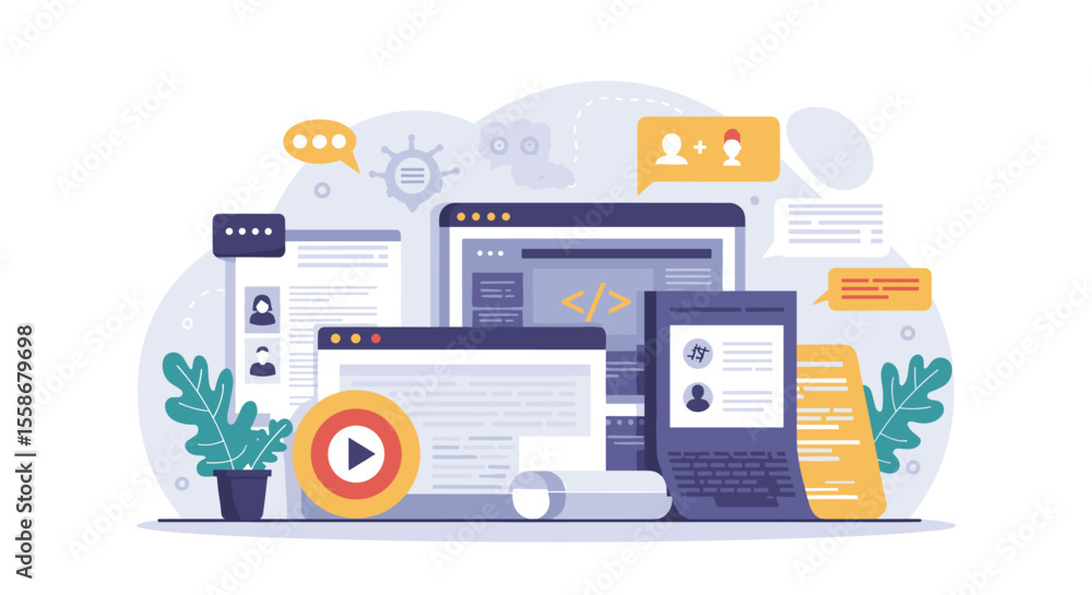 Web development concept vector illustration for digital design, flat style Web development concept vector illustration for digital design, flat style