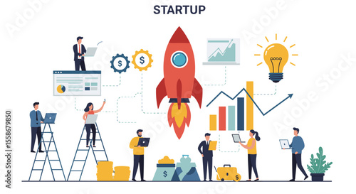 Flat vector illustration of business startup concept for digital design and print projects