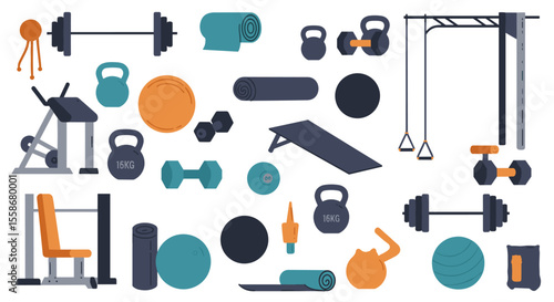 Fitness equipment vector illustration for gym design | flat style concept