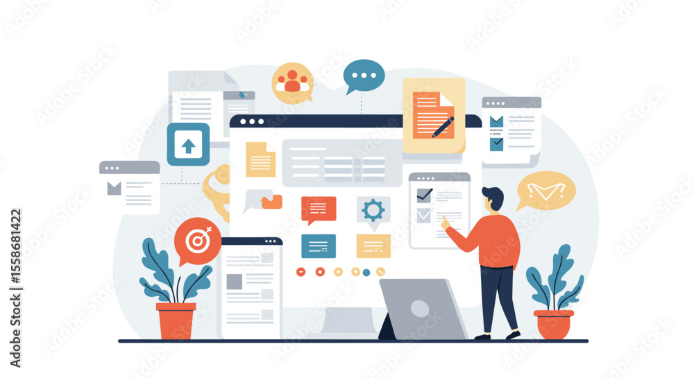 Digital project management vector illustration for business design in flat style Digital project management vector illustration for business design in flat style