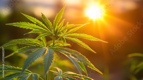 Cannabis Plant in Golden Sunset Light