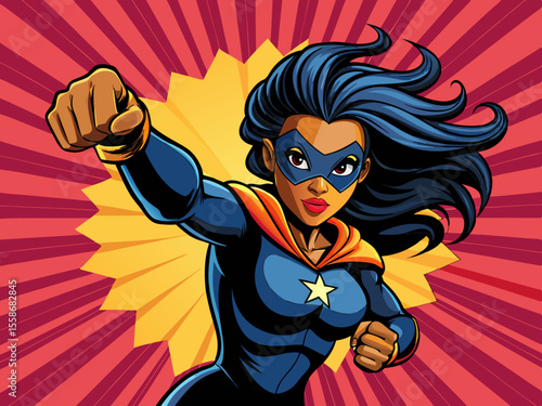 A superheroine wearing a pop art comic book mask