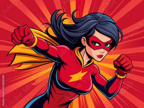 A superheroine wearing a pop art comic book mask