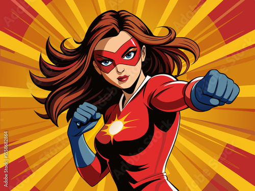 A superheroine wearing a pop art comic book mask