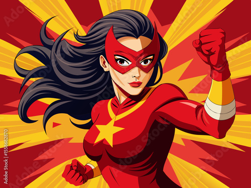 A superheroine wearing a pop art comic book mask