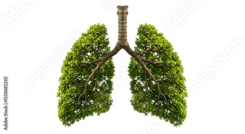 Green Lungs Concept: Human Respiratory System as Lush Trees, Symbolizing Environmental Health, Clean Air, and Nature