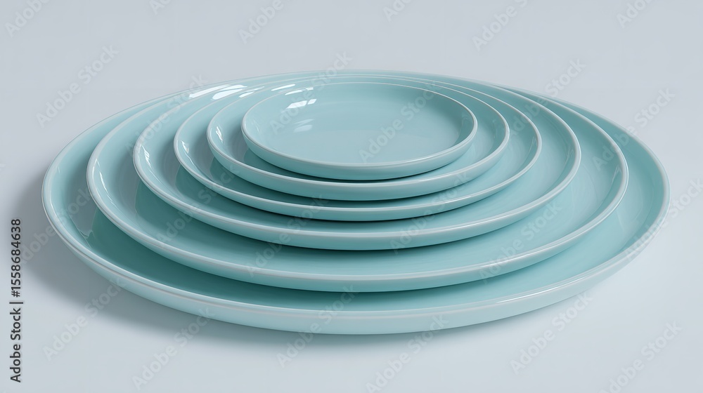 Obraz premium Stack of light blue ceramic plates for dinnerware set kitchenware home decor and table setting concept