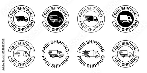 Free Shipping Vector Signs Set. Fast Delivery Icon. Postal Parcel Logo.