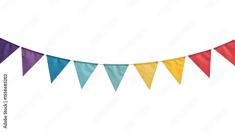 Fototapeta premium Colorful party banner pennant flags decoration for birthday celebration and festive event background image on transparent background