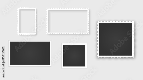 Blank photo card frame, film set. Retro vintage photograph with. Digital snapshot image. Template or mockup for design. Vector format