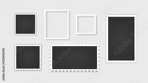 Blank photo card frame, film set. Retro vintage photograph with. Digital snapshot image. Template or mockup for design. Vector format
