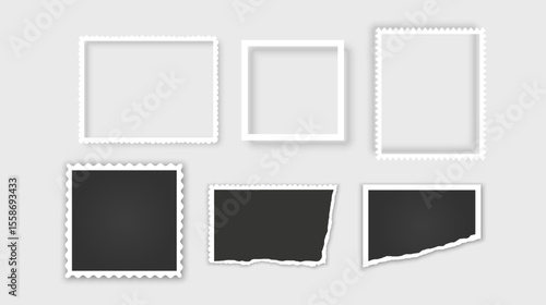 Blank photo card frame, film set. Retro vintage photograph with. Digital snapshot image. Template or mockup for design. Vector format