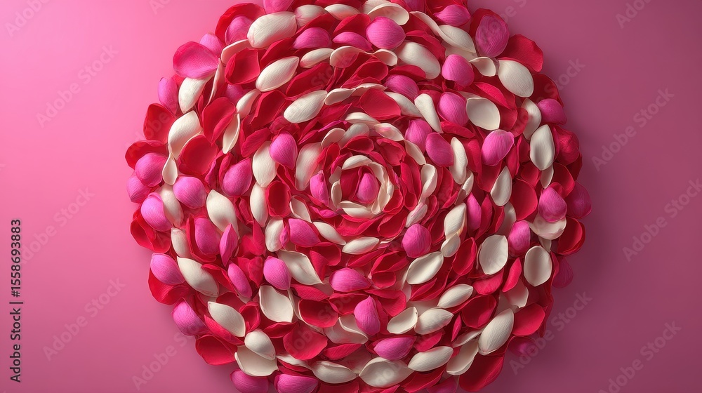 Obraz premium Rose petals arranged in spiral flat design top view meditation theme 3D render Complementary Color Scheme