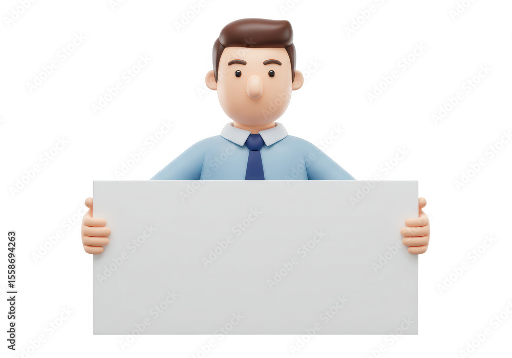 Cartoon businessman holding a blank sign isolated on transparent background Cartoon businessman holding a blank sign isolated on transparent background