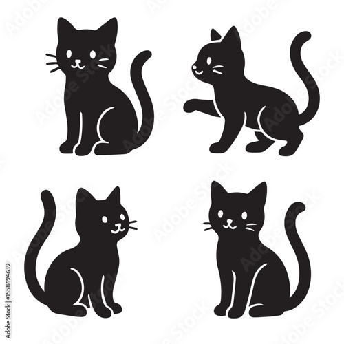 A charming and simple silhouette illustration of a cute cat, perfect for various design projects. This clean graphic features a playful feline form, ready to add a touch of whimsy.