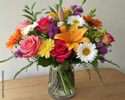 Wallpaper Mural Vibrant Dahlia Bouquet in Glass Vase on Tabletop Torontodigital.ca