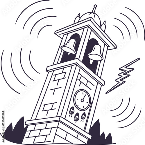 Historic European church bell tower architecture with a sky background