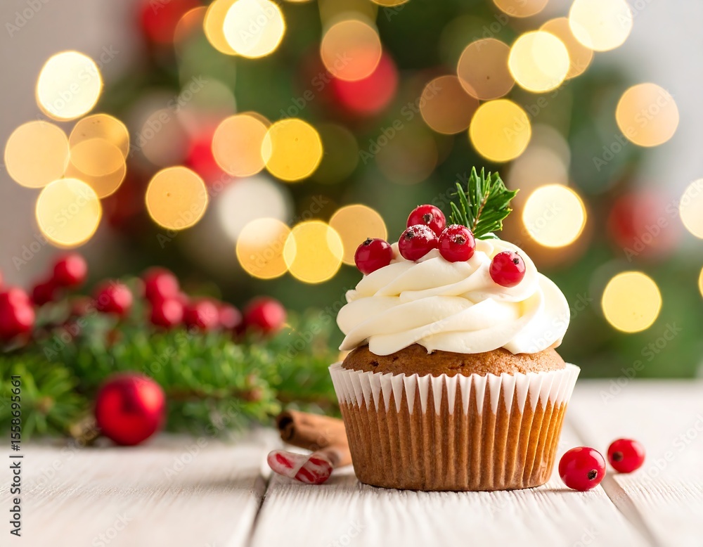 Festive cupcake on a wooden surface Festive cupcake on a wooden surface