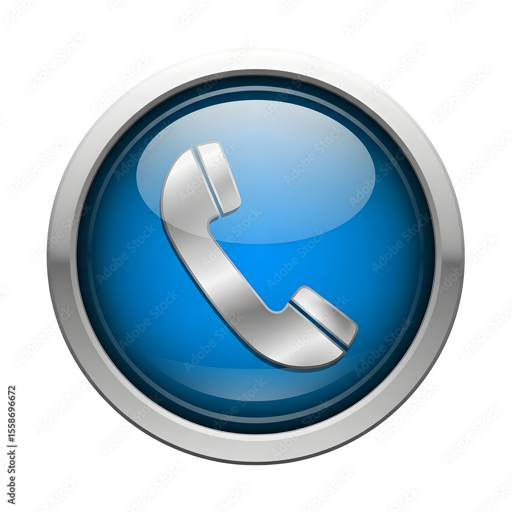 A glossy blue button featuring a silver telephone handset icon is presented on a black transparent background, ideal for communication designs. A glossy blue button featuring a silver telephone handset icon is presented on a black transparent background, ideal for communication designs.