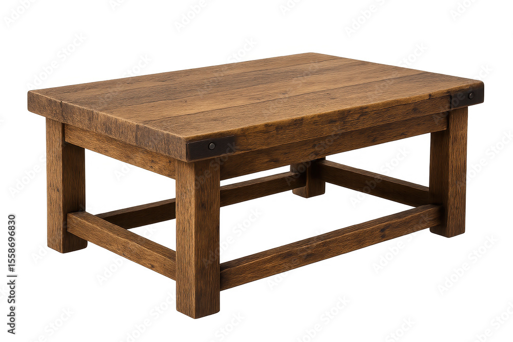 Fototapeta premium Rustic wooden coffee table isolated on a transparent background, farmhouse style